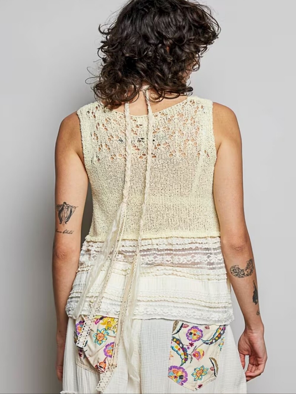 🌻317. POL Bohemian Cream Crochet & Lace Sleeveless Top - Picture 3 of 4